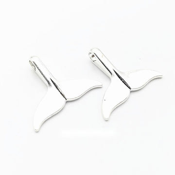 Silver Tone Whale Tail Metal Charms With Smooth Sculpted Finish