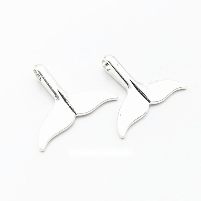 Silver Tone Whale Tail Metal Charms With Smooth Sculpted Finish