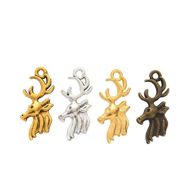 Front comparison of leaping stag metal component in 4 finishes