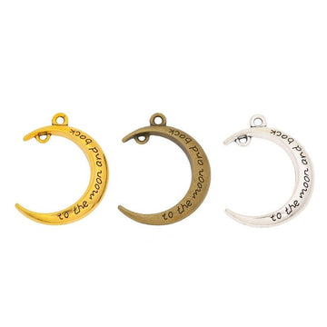 Engraved Crescent Moon Metal Charm for Jewelry Making in 3 Visible Finishes