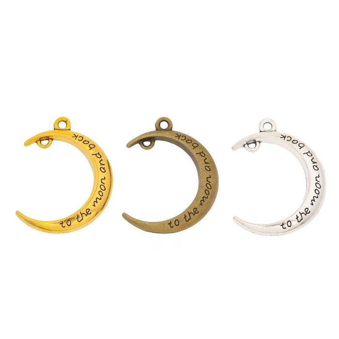 Engraved Crescent Moon Metal Charm for Jewelry Making in 3 Visible Finishes
