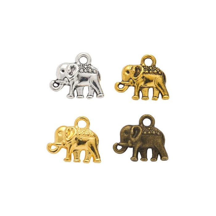 Decorated Elephant Charm in Multiple Metal Finishes for Jewelry Making
