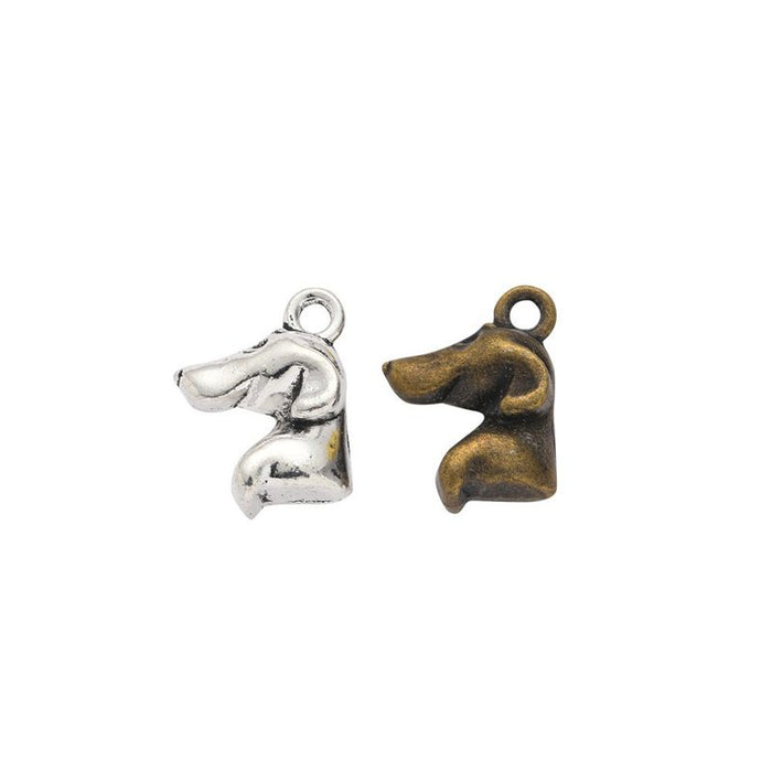 Dog Head Profile Detailed Metal Charm in 2 Finishes