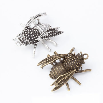 Textured Bee Metal Charms in Antique Bronze and Silver Finishes