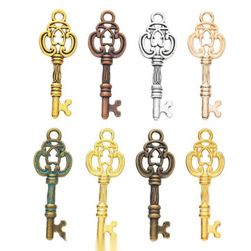 Ornate Quatrefoil Skeleton Key Charm in Multiple Metal Finishes for Jewelry Making