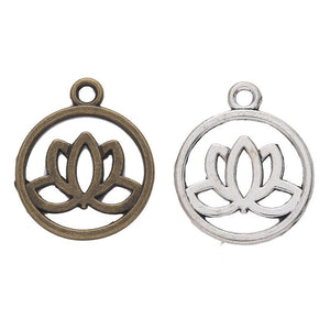 Round Lotus Detailed Metal Charm in 2 Finishes for Crafting