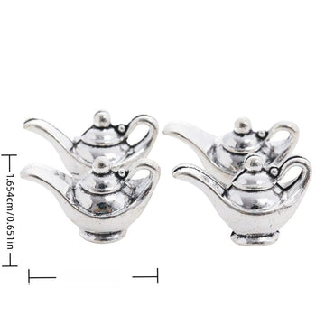 Floral Teapot Metal Charms in Antique Silver Finish