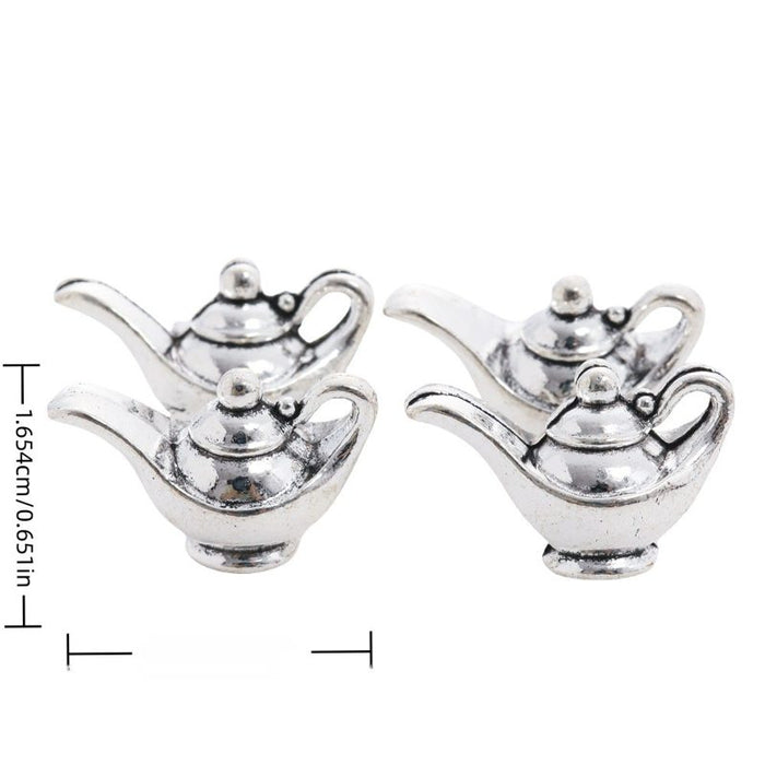 Floral Teapot Metal Charms in Antique Silver Finish