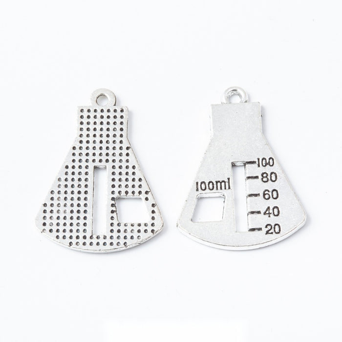 Graduated Laboratory Flask Pendant Charm in Antique Silver