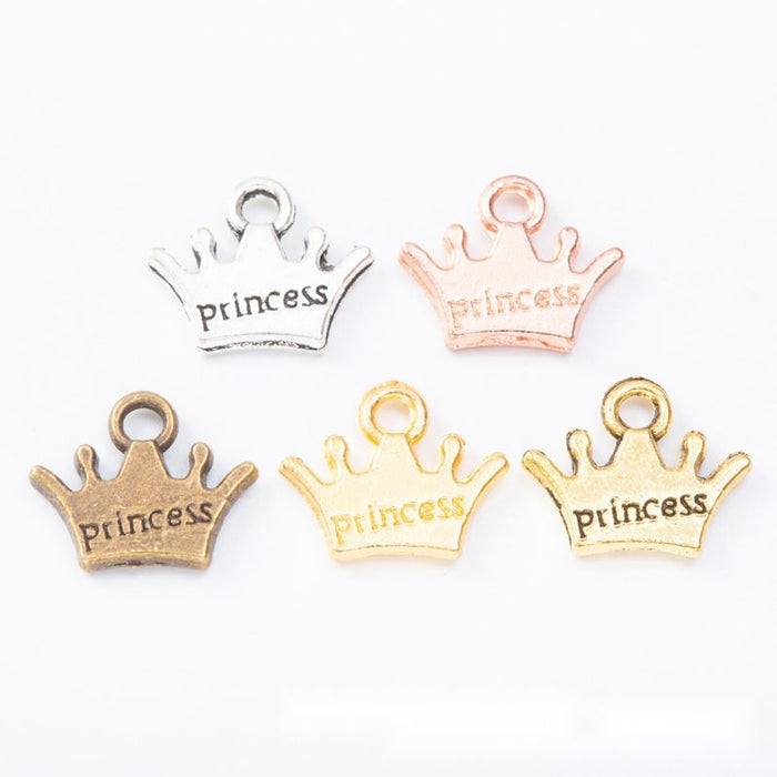 Princess Crown Metal Charm Pendant in Five Finishes
