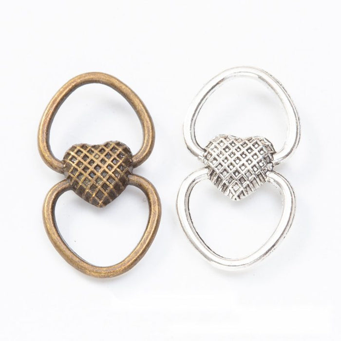 Double Loop Heart Metal Connector Charms In Two Finishes