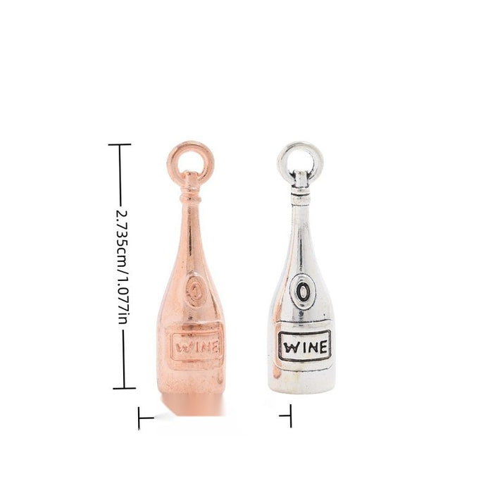 Wine Bottle Metal Charms in Silver and Rose Gold Finishes
