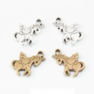 Winged Unicorn Charm With Heart Cutout in Antique Bronze or Silver