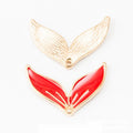 Glossy Enamel Whale Tail Charm in Red and Pale Gold Tone view 1