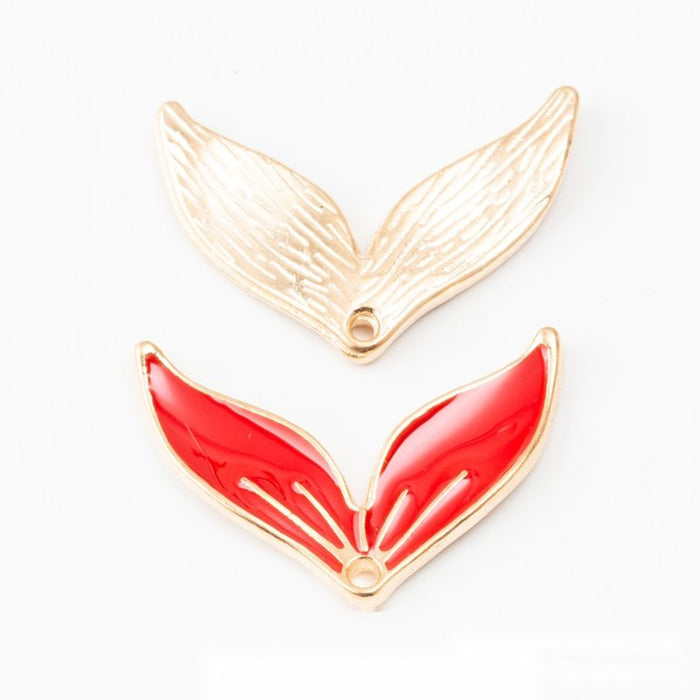 Glossy Enamel Whale Tail Charm in Red and Pale Gold Tone