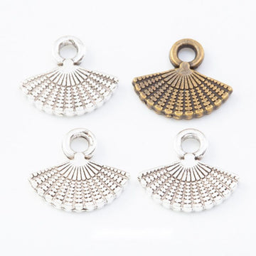 Textured Folding Fan Metal Charms in Two Antique Finishes