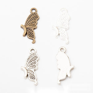 Butterfly Wing Alloy Charm in Bright Silver or Antique Finishes