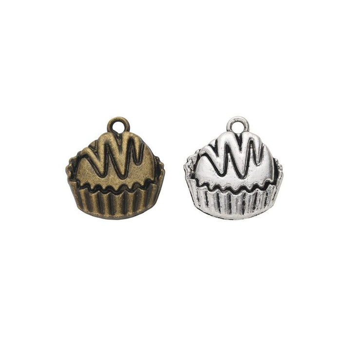 Frosted Cupcake Charm In 2 Metal Finishes For Jewelry Making