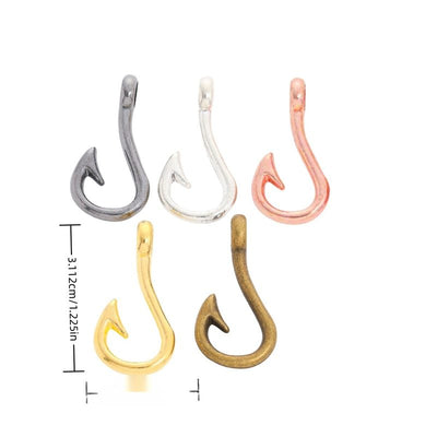 Curved Fish Hook Metal Charm Pendant shown in the available visible finishes