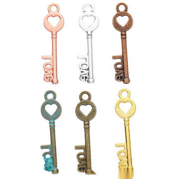 Love Heart Bow Key Metal Charm for Jewelry Making in 6 Visible Finishes