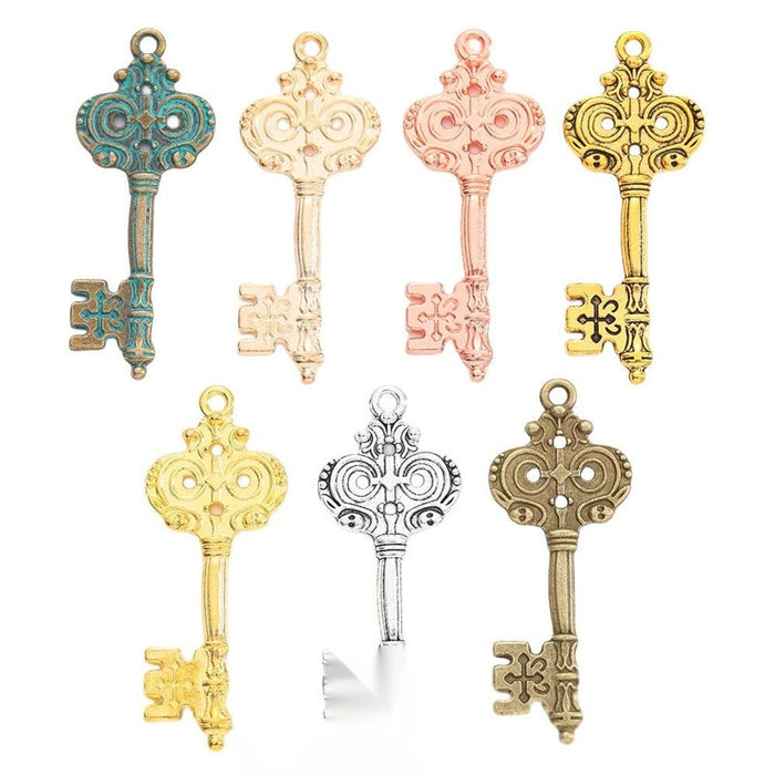 Ornate Skeleton Key Metal Charms in Seven Finish Options