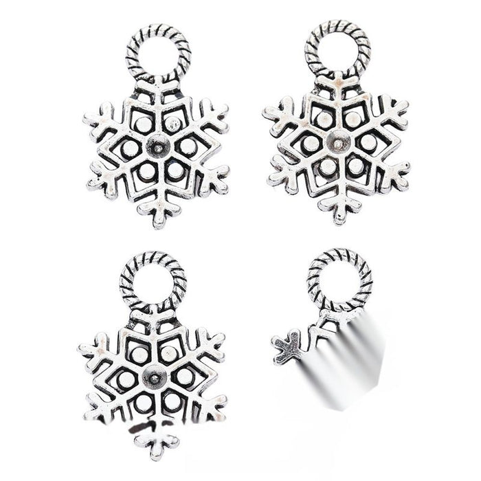 Antique Silver Openwork Snowflake Charm with Textured Loop