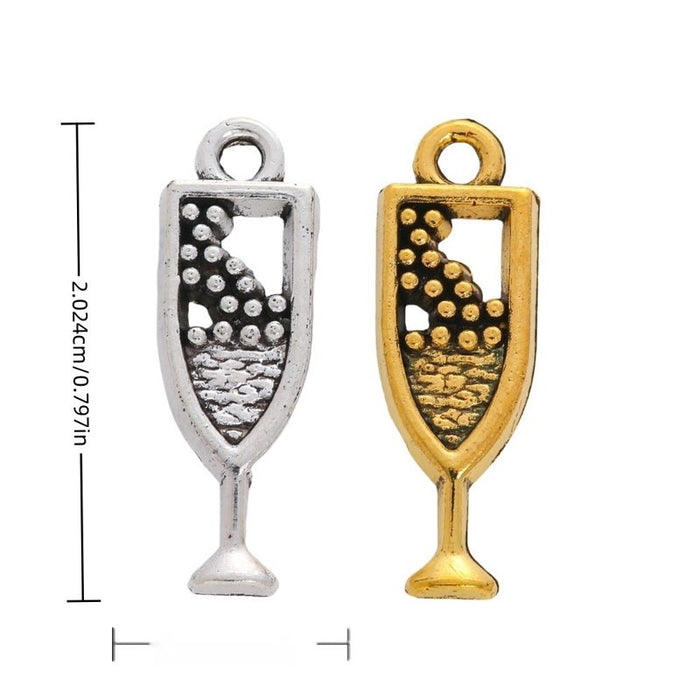 Dotted Champagne Flute Metal Charms in Two Antique Finishes