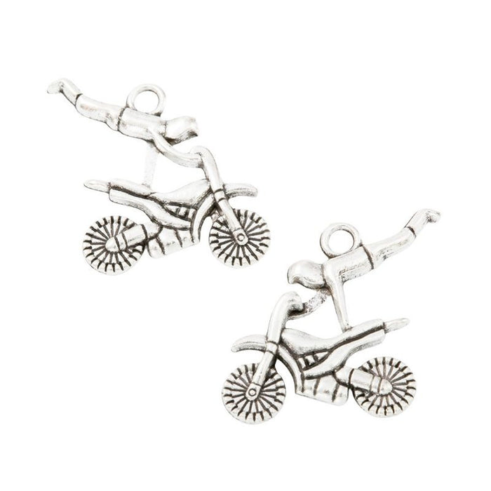 Off Road Motorcycle Metal Charm In Antique Silver For Jewelry Making