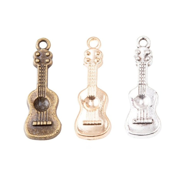 Acoustic Guitar Metal Charm in 3 Distinct Finishes for Jewelry Making