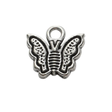 Tiny Framed Butterfly Charm in Antique Silver for Jewelry Making