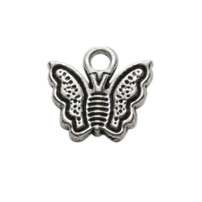 Tiny Framed Butterfly Charm in Antique Silver for Jewelry Making