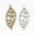 Openwork Filigree Leaf Charm In Antique Bronze and Antique Silver Metal Finish view 1