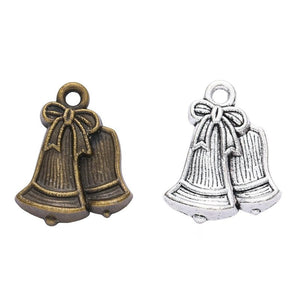Bowed Christmas Bells Metal Charm in 2 Finishes for Jewelry Making