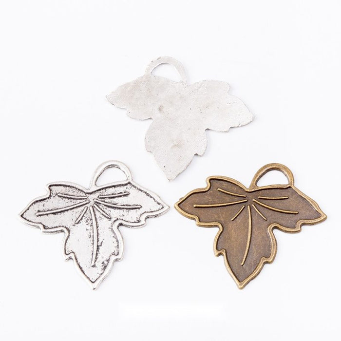 Outlined Maple Leaf Metal Charm Pendant For Jewelry Making