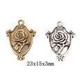 Vintage Finish Metal Shield Rose Charms in 2 Style Options view 1
