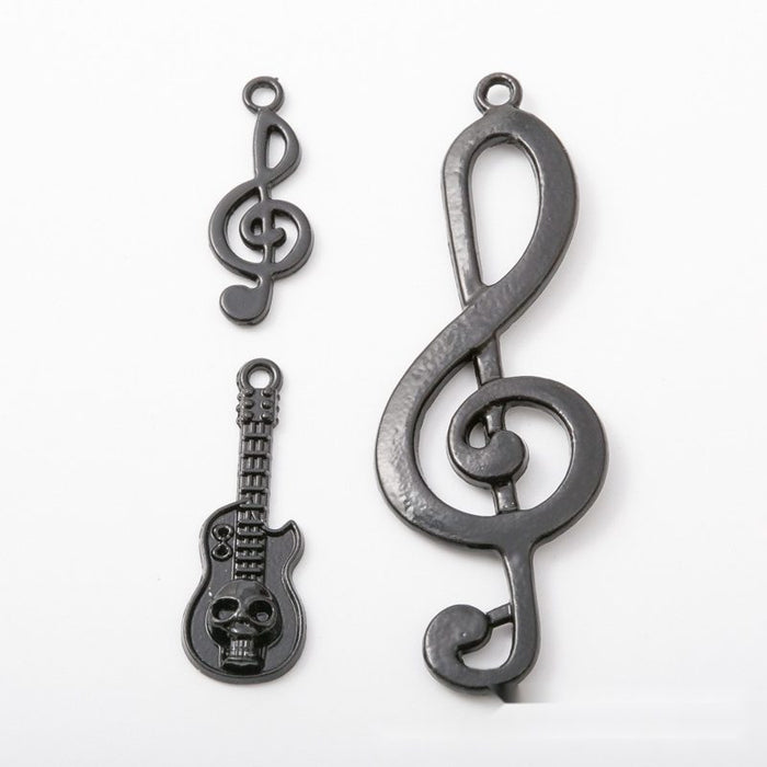 Music Note and Guitar Black Metal Charms in Three Designs