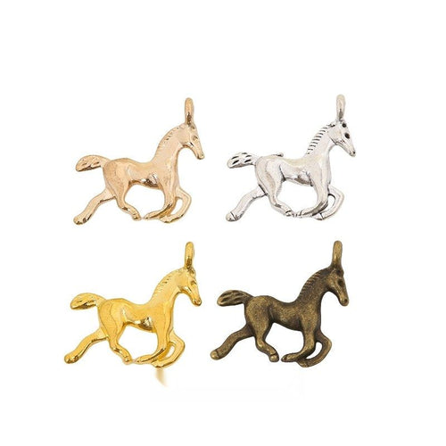 Running Horse Charm shown in all pictured finishes on a white background