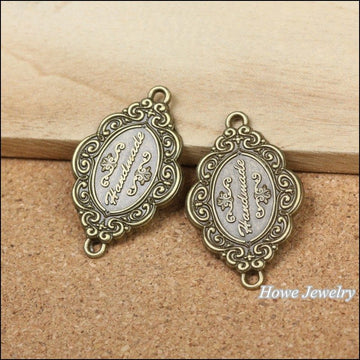 Vintage Oval Script Plaque Connectors in Antique Bronze Finish for Jewelry Making