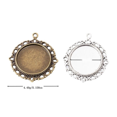 Group view of a round recessed tray has an ornate open scrollwork border