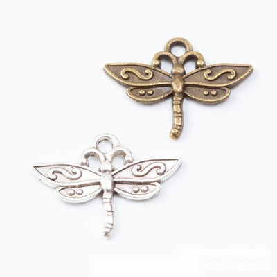 dragonfly two loop metal connectors in two finishes shown together in the available finishes