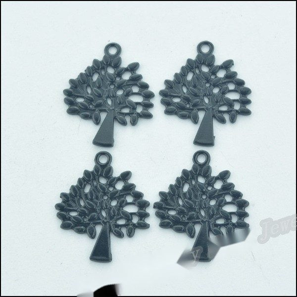 Black Openwork Tree Pendant Charm with Smooth Coating