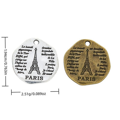 Finish overview of paris eiffel tower round metal charm