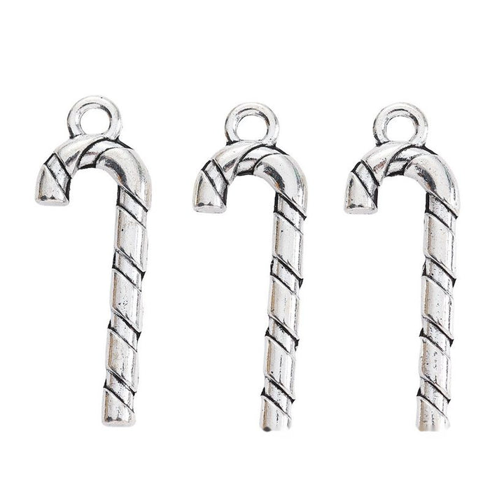 Striped Candy Cane Metal Charm in 1 Finish for Jewelry Making