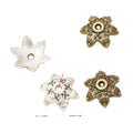 Pointed Flower Bead Cap with pointed petals with dotted floral relief in 2 Metal Finishes view 1
