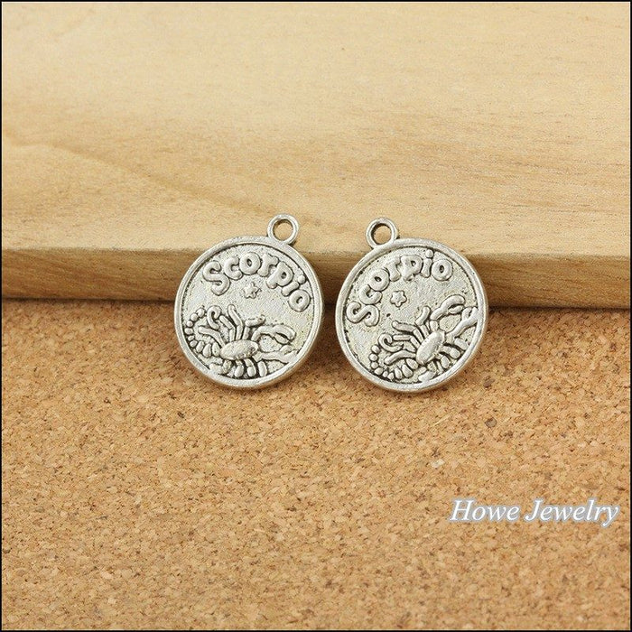 Antique Silver Scorpio Zodiac Coin Charms for Jewelry Making