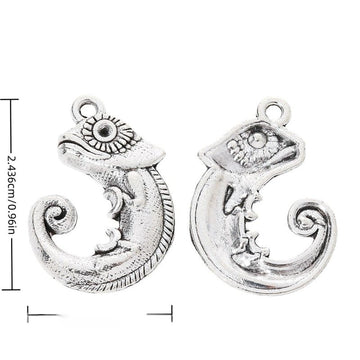 Curled Tail Gecko Metal Charm in Textured Metal for Jewelry Making