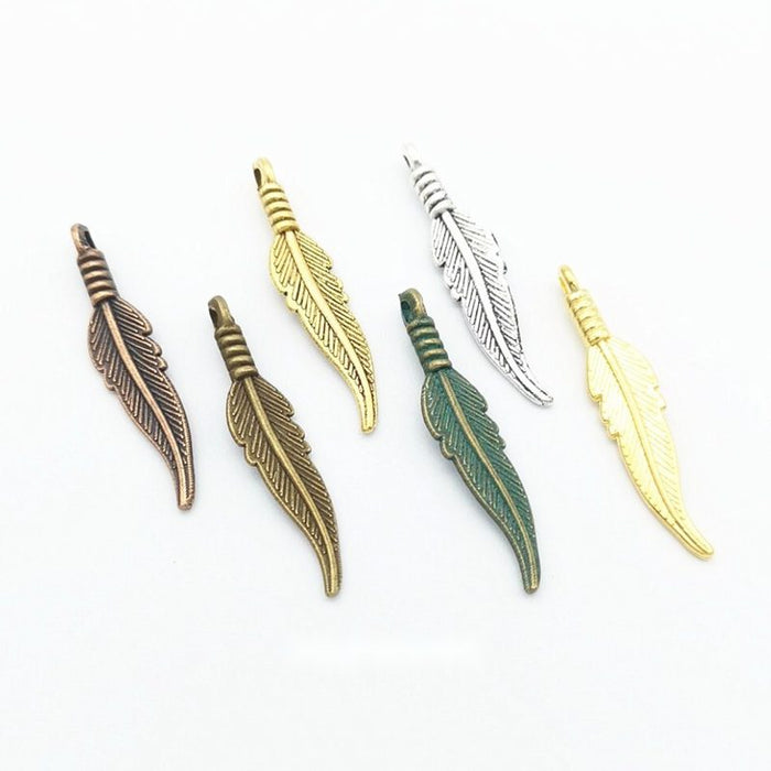 Slender Feather Metal Charms in Six Antique Finishes
