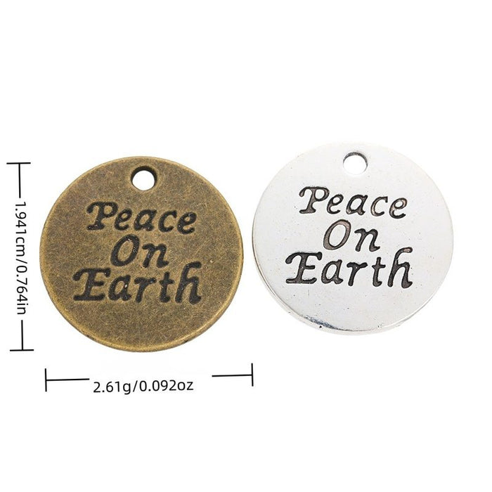Peace On Earth Round Metal Charm in 2 Finishes for Jewelry Making
