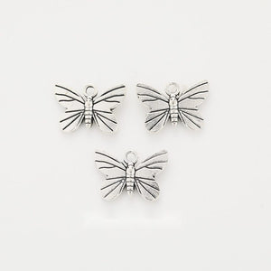 Antique Silver Butterfly Charm with Open Wings, Electroplated Alloy