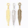 Long Feather Metal Charm In 3 Finish Options for Jewelry Making view 1
